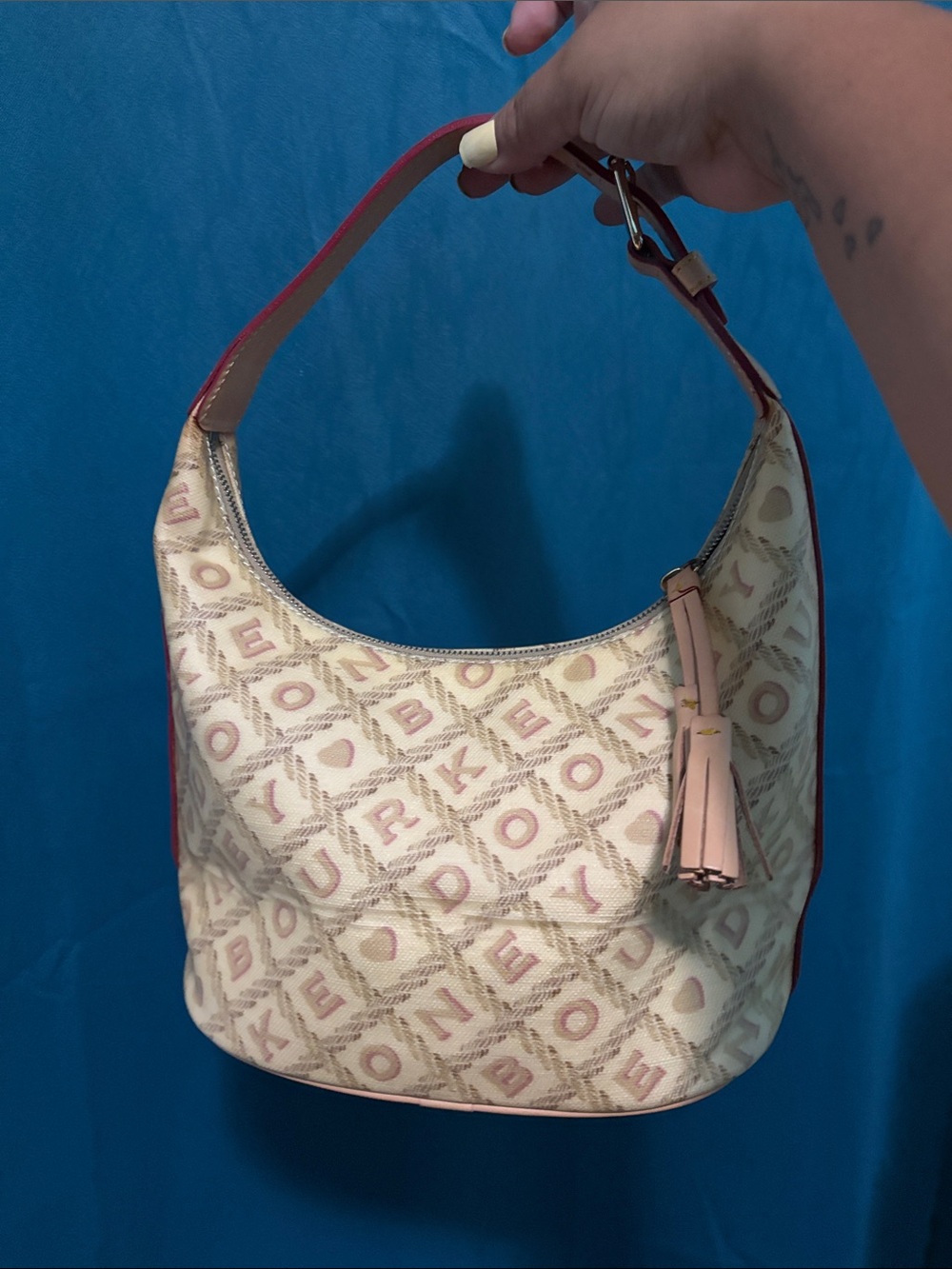 Dooney & Bourke Cream and Pink Logo Shoulder Hobo